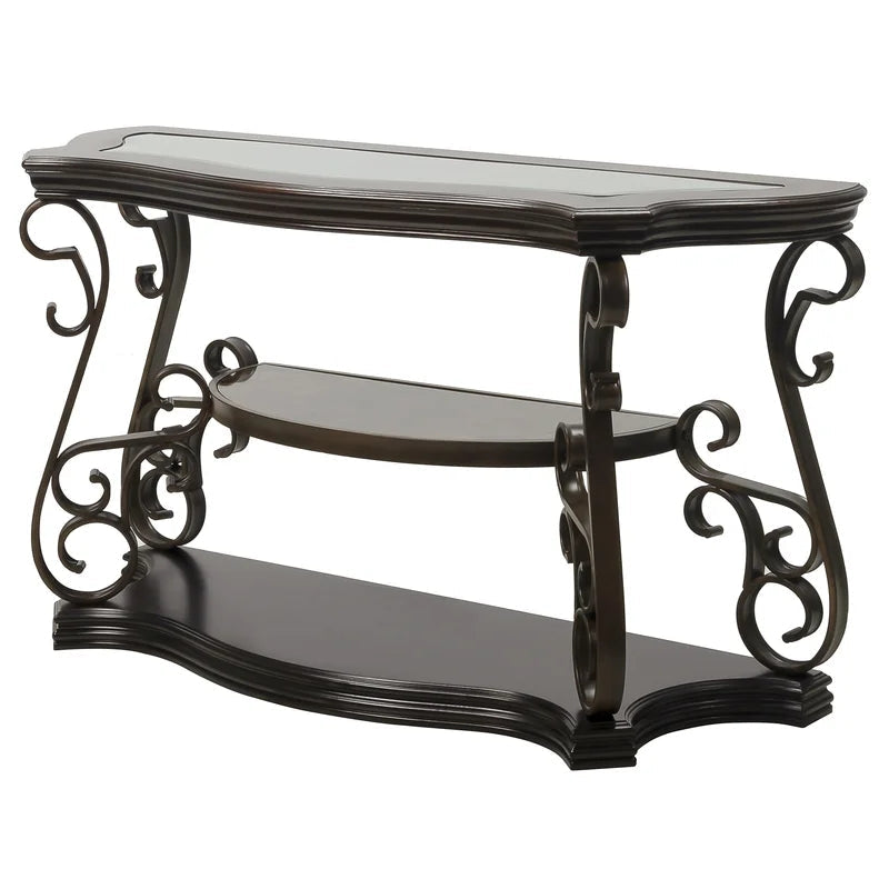 Glass Sofa Table, Powder Coat Finish Metal Legs