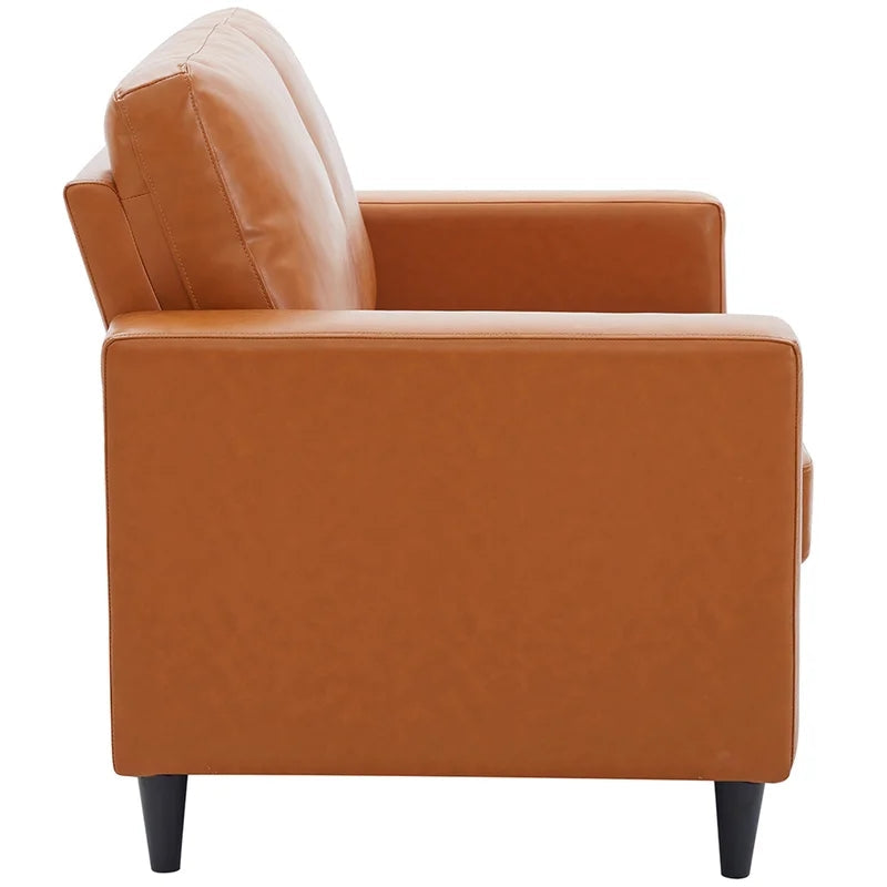 Faux Leather Loveseat Square Arm Sofa, Brown