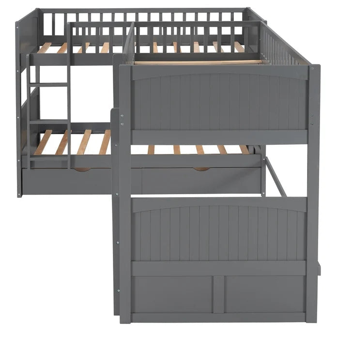Twin Size Bunk Bed with a Loft Bed attached, with Two Drawers, Gray