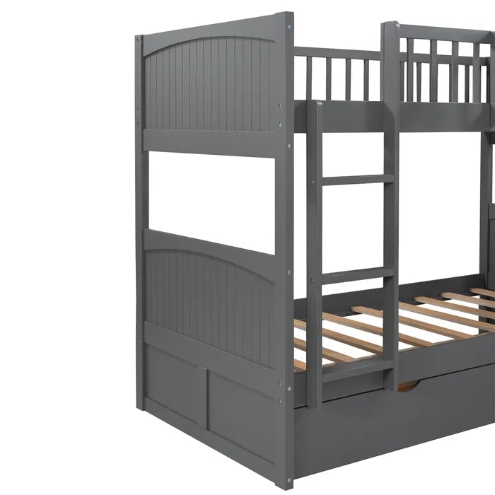 Twin Size Bunk Bed with a Loft Bed attached, with Two Drawers, Gray