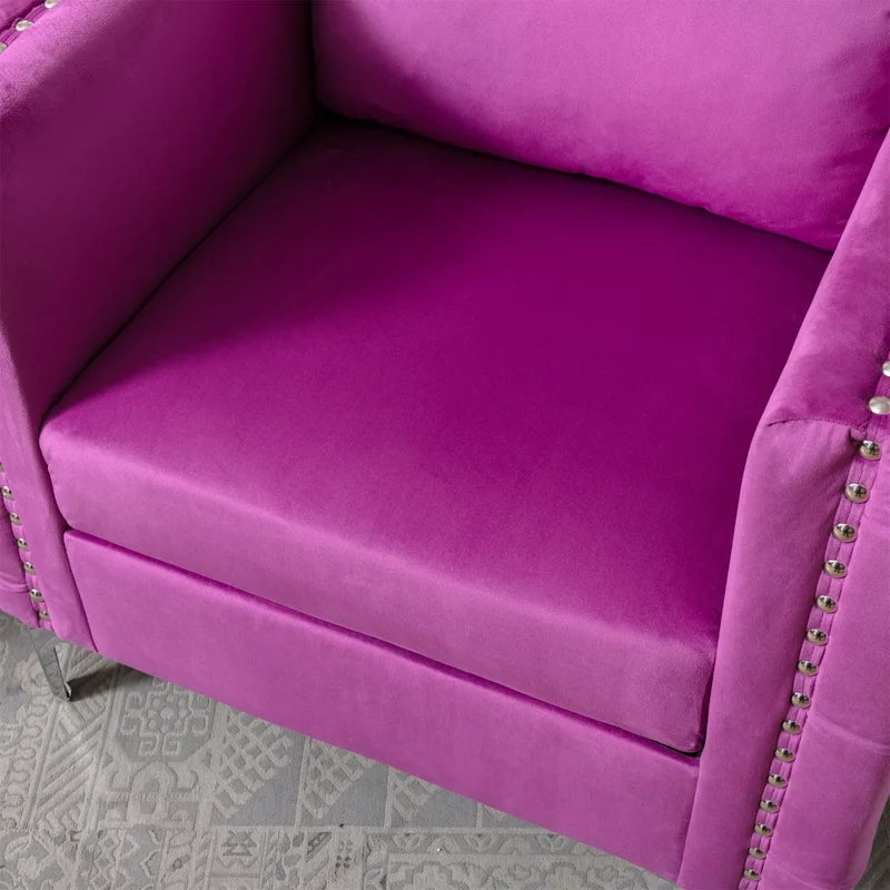 Modern Tufted Armchair Velvet Lounge Sofa Chair, Purple