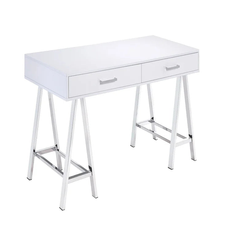 Writing Desk, White High Gloss & Chrome Finish