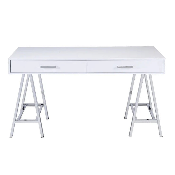 Writing Desk, White High Gloss & Chrome Finish