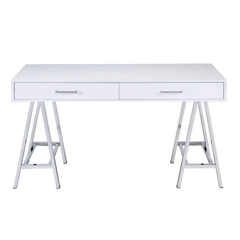Writing Desk, White High Gloss & Chrome Finish
