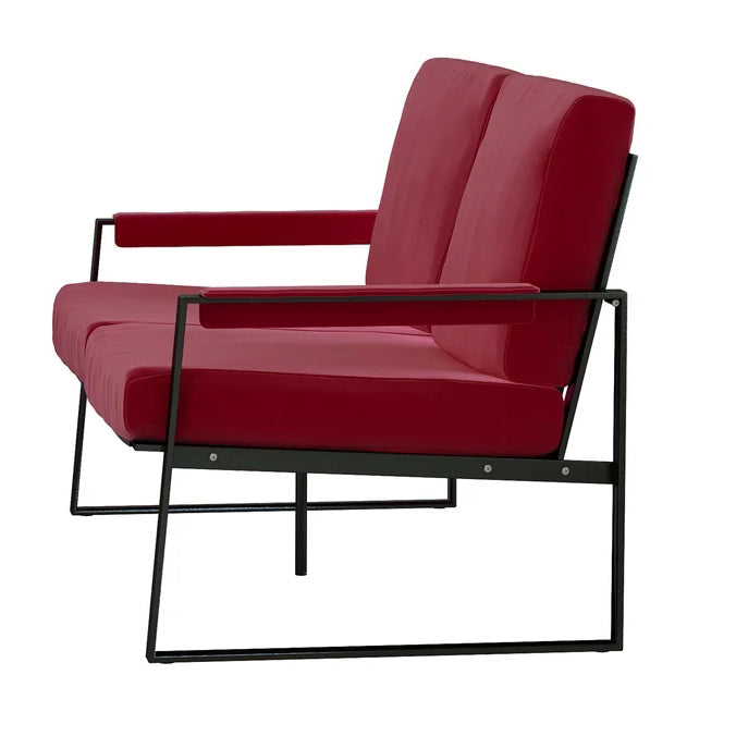 Double Sofa Chair Square Arm Loveseat, Red