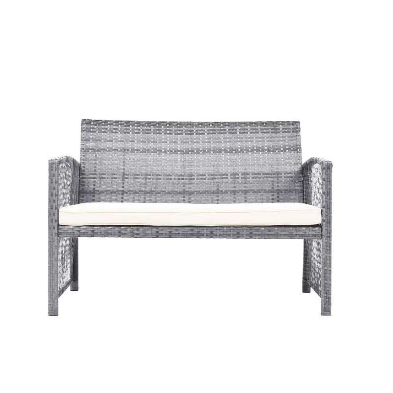 4pcs Outdoor Furniture Rattan Chair & Table Patio Set, Gray