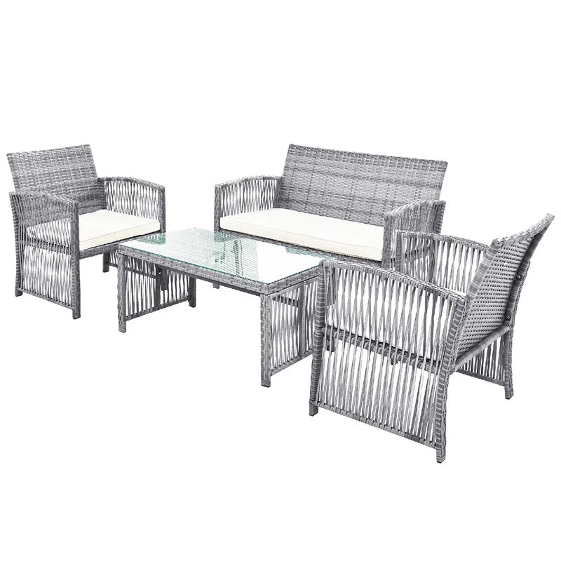 4pcs Outdoor Furniture Rattan Chair & Table Patio Set, Gray