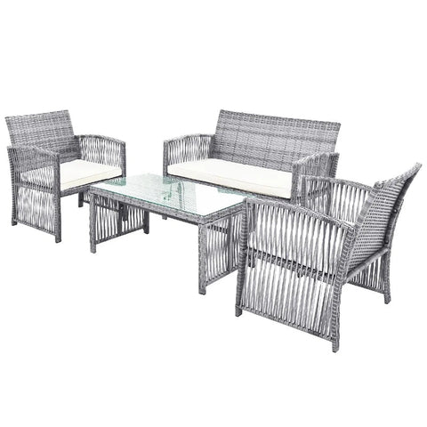 4pcs Outdoor Furniture Rattan Chair & Table Patio Set, Gray