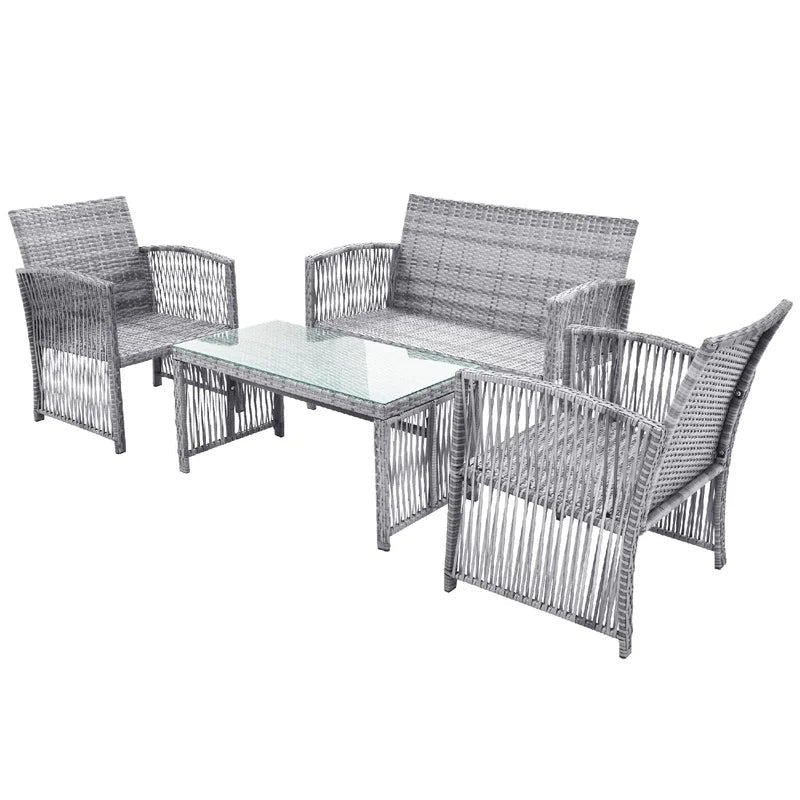 4pcs Outdoor Furniture Rattan Chair & Table Patio Set, Gray