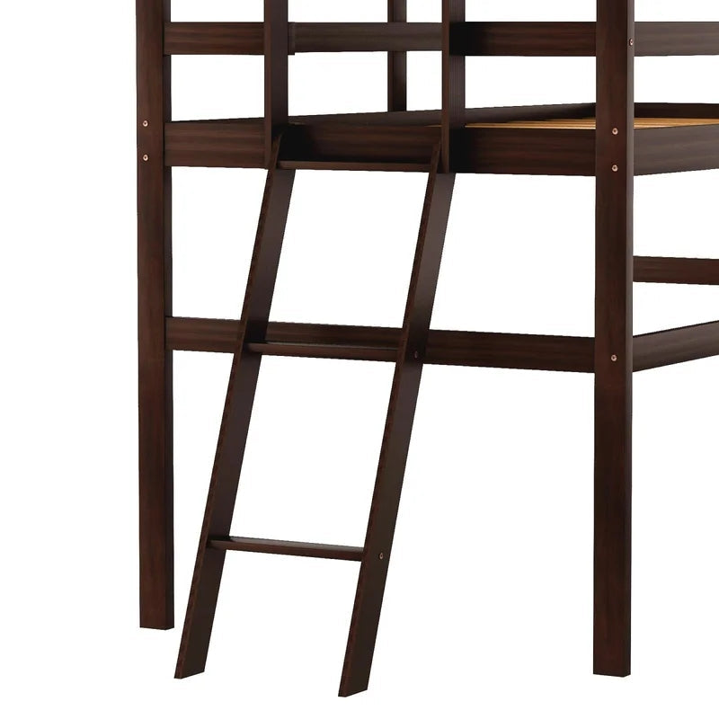 Twin Size Low Loft Bed with Ladder, Espresso