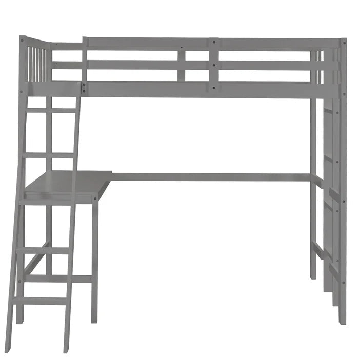 Twin Size Loft Bed with Desk and Two Ladders, Gray
