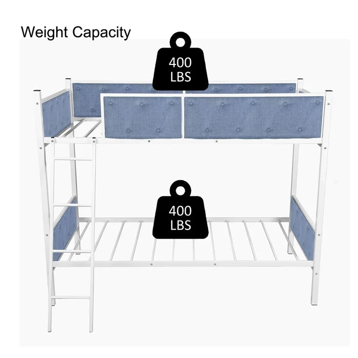 Twin over Twin Metal Upholstered Bunk Bed, Blue