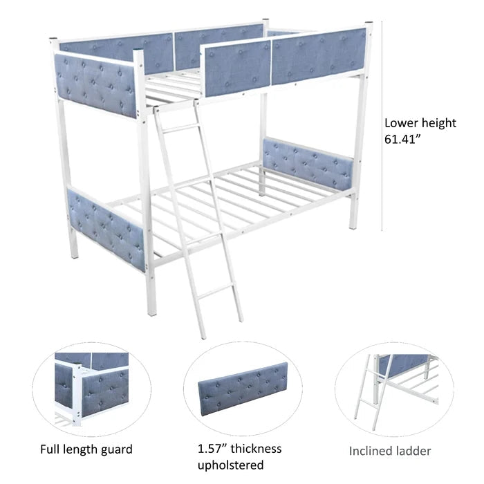 Twin over Twin Metal Upholstered Bunk Bed, Blue
