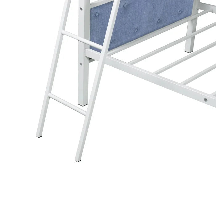 Twin over Twin Metal Upholstered Bunk Bed, Blue