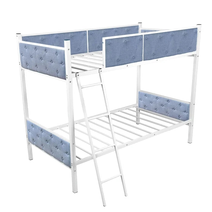 Twin over Twin Metal Upholstered Bunk Bed, Blue
