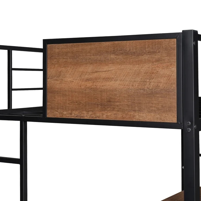 Twin Loft Bed with Built-in-Desk & Shelf and 2 Ladder, Black