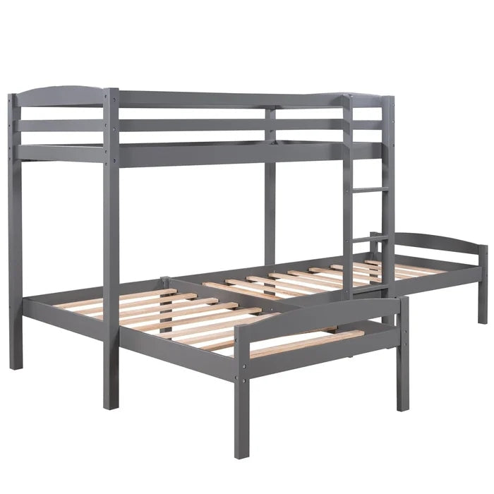 Twin Over Twin Over Twin L-Shaped Bunk Beds, Gray