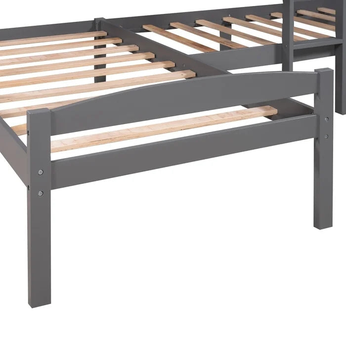 Twin Over Twin Over Twin L-Shaped Bunk Beds, Gray
