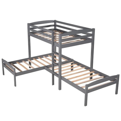 Twin Over Twin Over Twin L-Shaped Bunk Beds, Gray