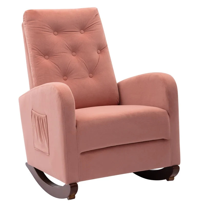 Tufted Velvet Armchair High Back Rocking Sofa Chair, Pink