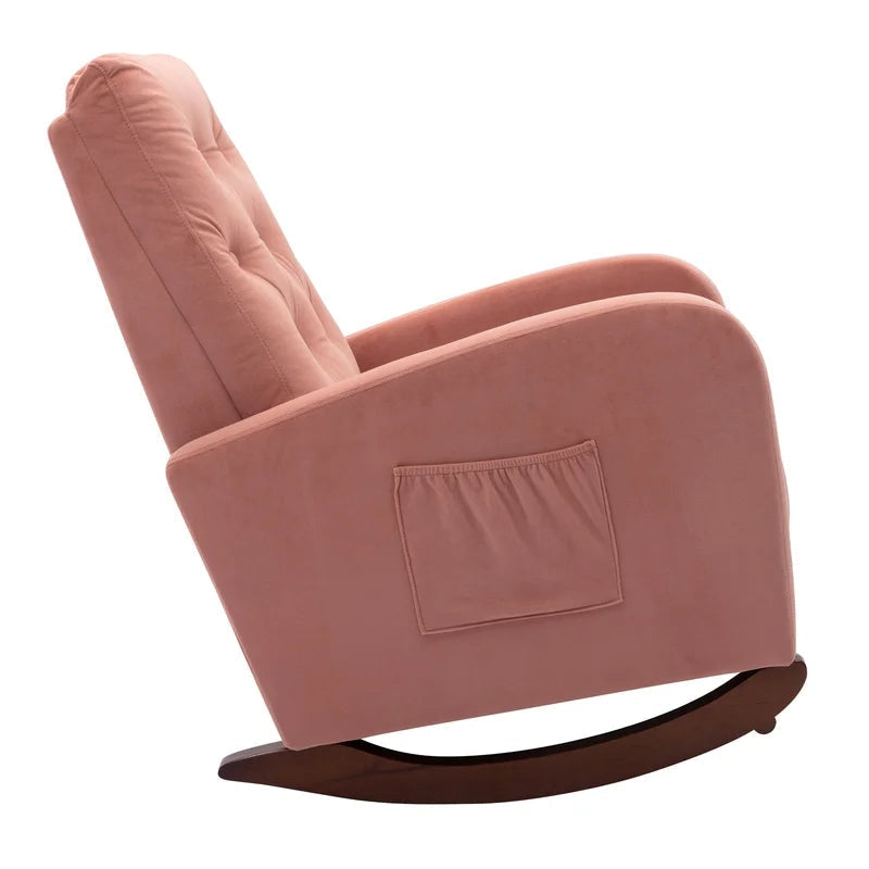 Tufted Velvet Armchair High Back Rocking Sofa Chair, Pink