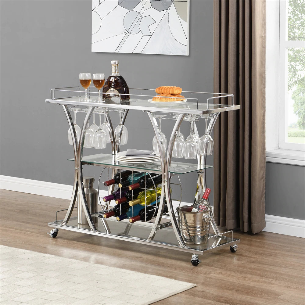 Bar Cart with Wine Rack and Glass Holder