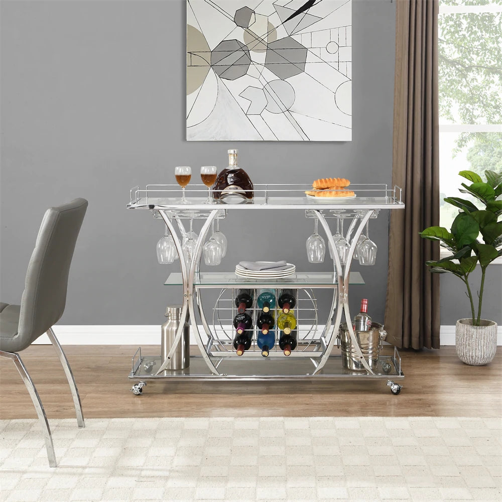 Bar Cart with Wine Rack and Glass Holder