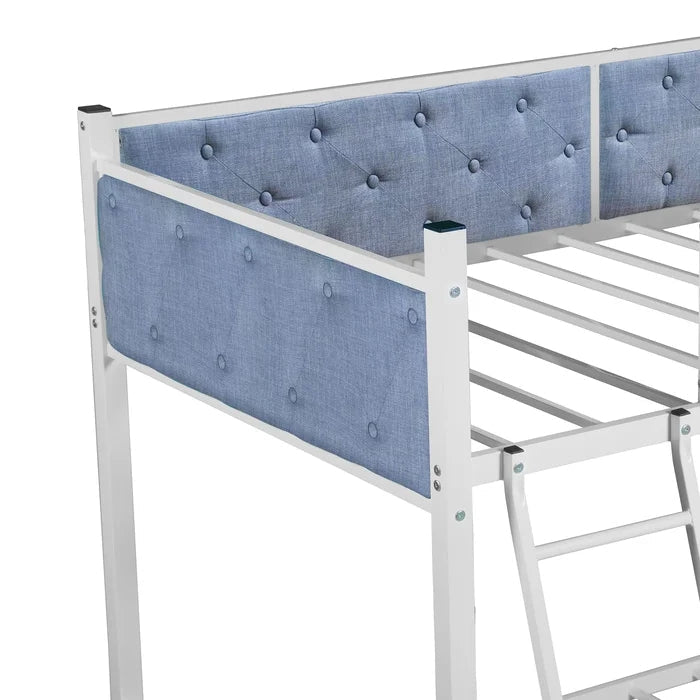 Twin over Twin Metal Upholstered Bunk Bed, Blue