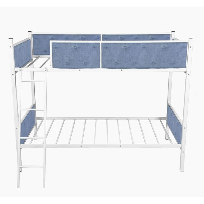 Twin over Twin Metal Upholstered Bunk Bed, Blue
