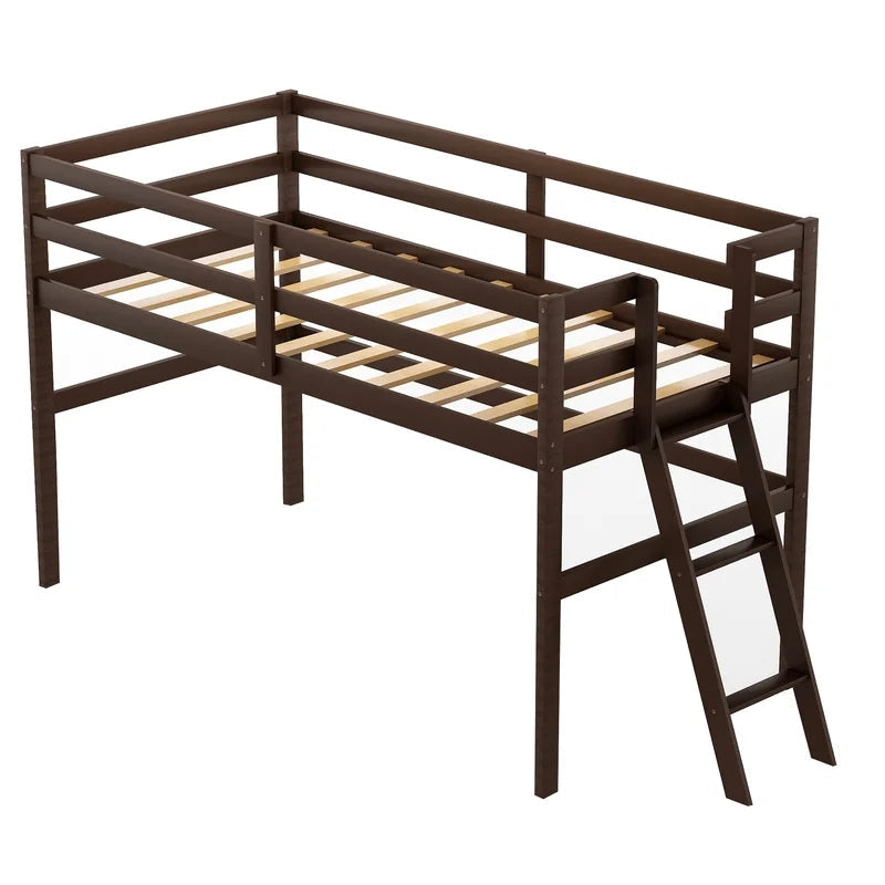 Twin Size Low Loft Bed with Ladder, Espresso