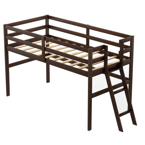 Twin Size Low Loft Bed with Ladder, Espresso