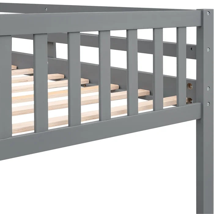Twin over Twin Double Parallel Bunk Beds with Storage Staircase, Gray