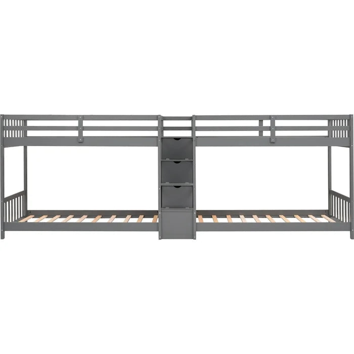 Twin over Twin Double Parallel Bunk Beds with Storage Staircase, Gray