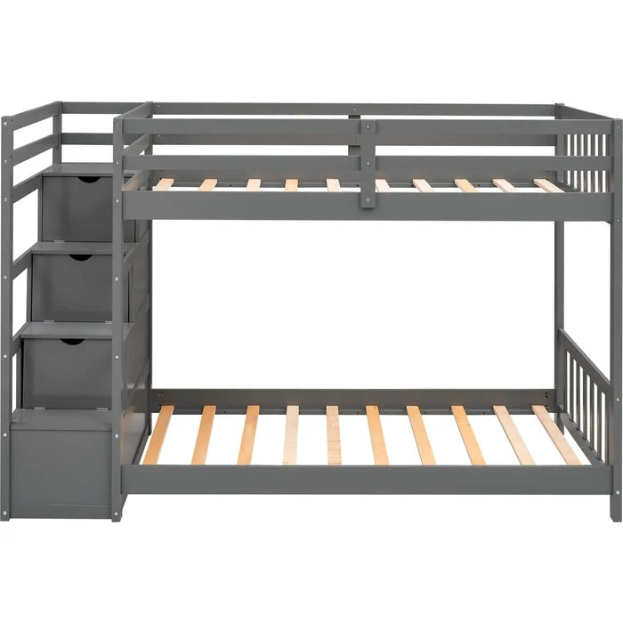 Twin over Twin Double Parallel Bunk Beds with Storage Staircase, Gray