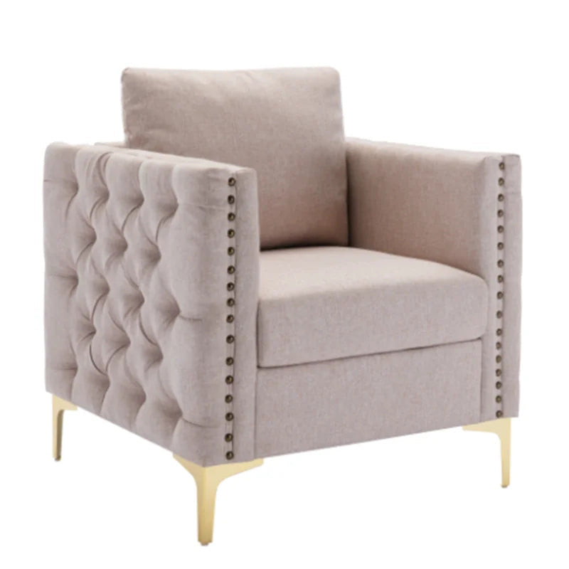 Modern Armchair Tufted Button Sofa Chair, Tan