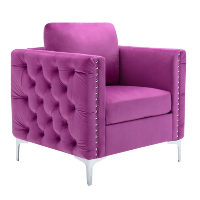 Modern Tufted Armchair Velvet Lounge Sofa Chair, Purple