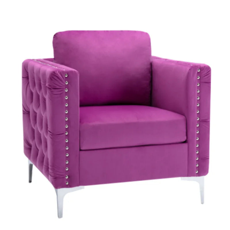Modern Tufted Armchair Velvet Lounge Sofa Chair, Purple
