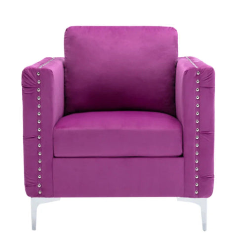 Modern Tufted Armchair Velvet Lounge Sofa Chair, Purple