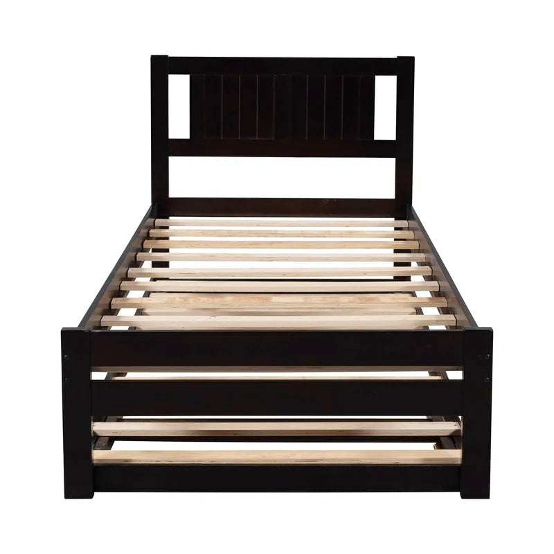 Twin Size Platform Bed with Adjustable Trundle, Espresso