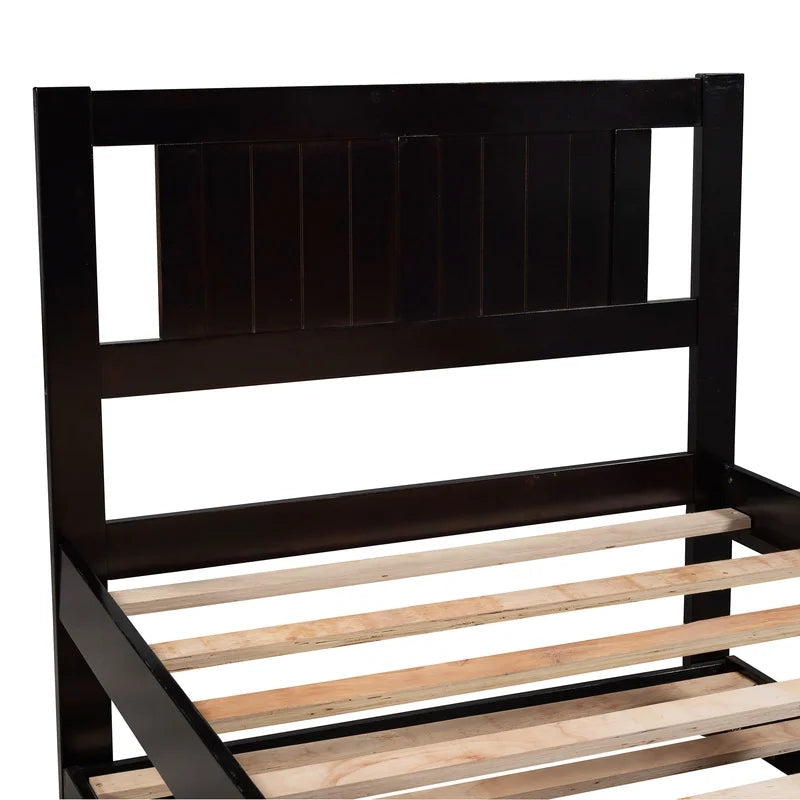 Twin Size Platform Bed with Adjustable Trundle, Espresso