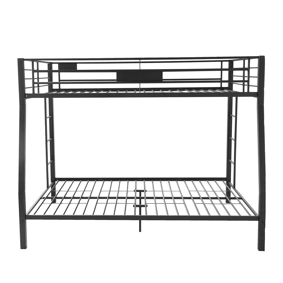 Metal Twin Over Queen Bunk Bed with 2 Ladders, Black