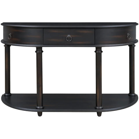48 Inches Retro Curved Console Table Half Moon Entry Desk, Black