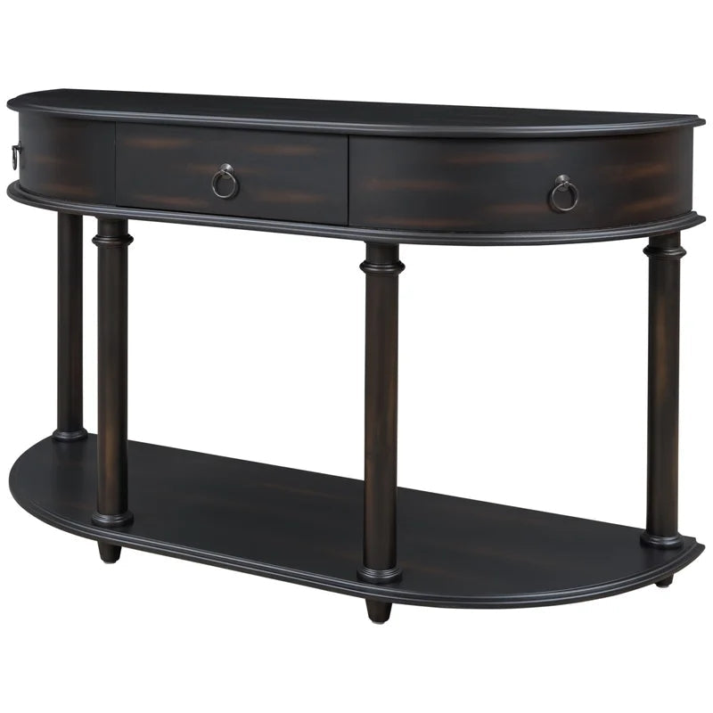 48 Inches Retro Curved Console Table Half Moon Entry Desk, Black