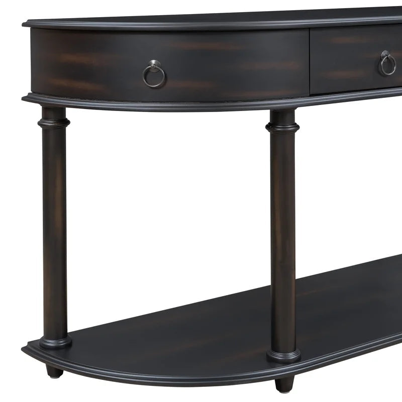48 Inches Retro Curved Console Table Half Moon Entry Desk, Black