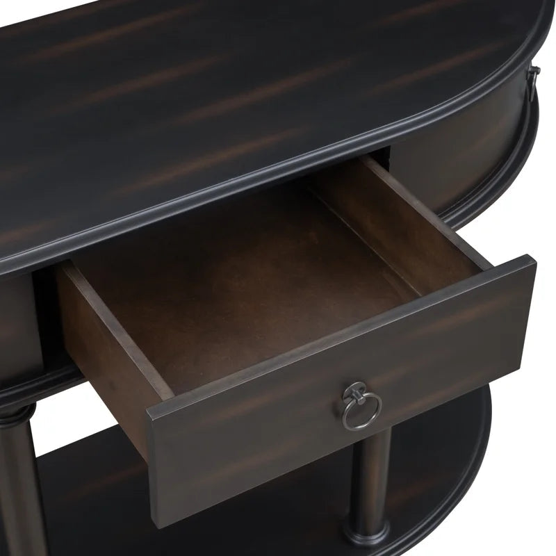 48 Inches Retro Curved Console Table Half Moon Entry Desk, Black