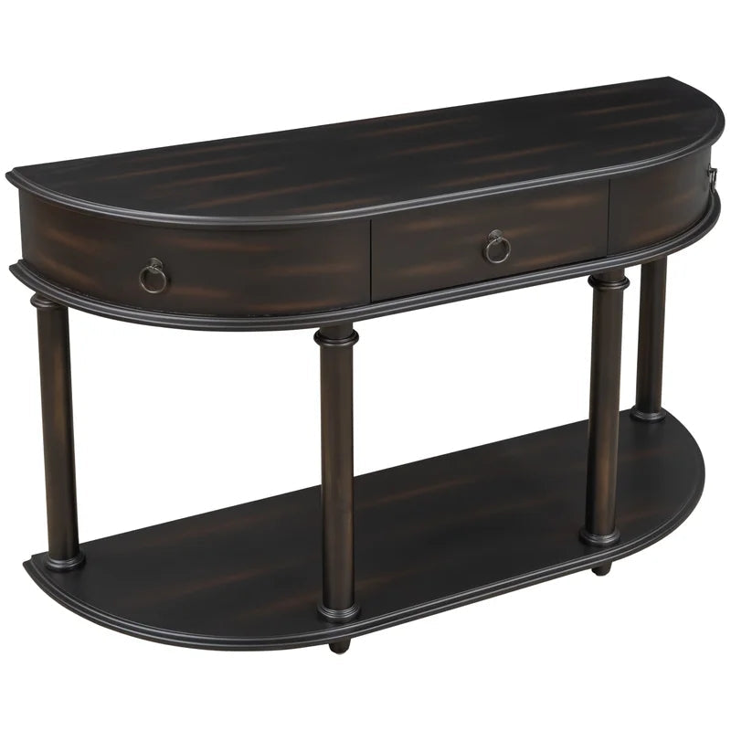 48 Inches Retro Curved Console Table Half Moon Entry Desk, Black