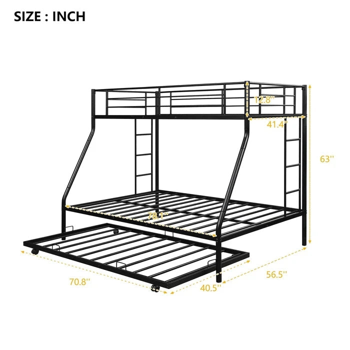 Twin Over Full Standard Bunk Bed with Trundle, Black