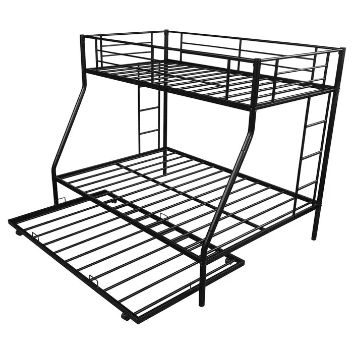 Twin Over Full Standard Bunk Bed with Trundle, Black