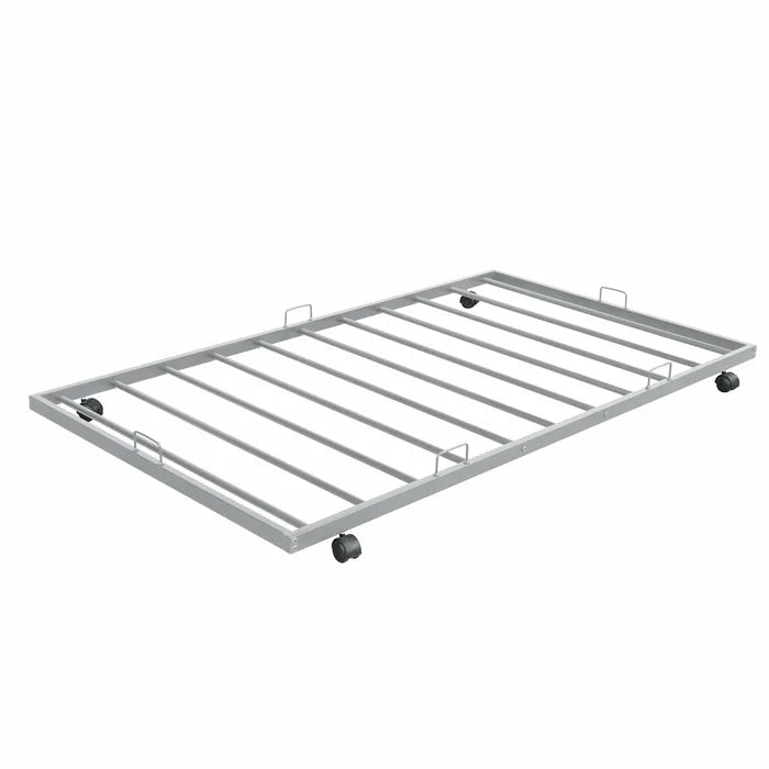 Twin over Full Bunk Bed with Trundle and Two Ladders, Silver
