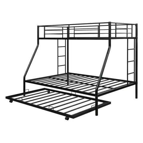Twin Over Full Standard Bunk Bed with Trundle, Black